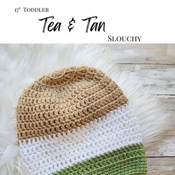 Toddler Hat from Cotton N Kandi on Etsy- 17" Tea Green and Tan Slouchy - Picture 2 of 2